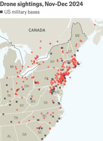 Drony spozorované na východnom pobreží Ameriky 2024